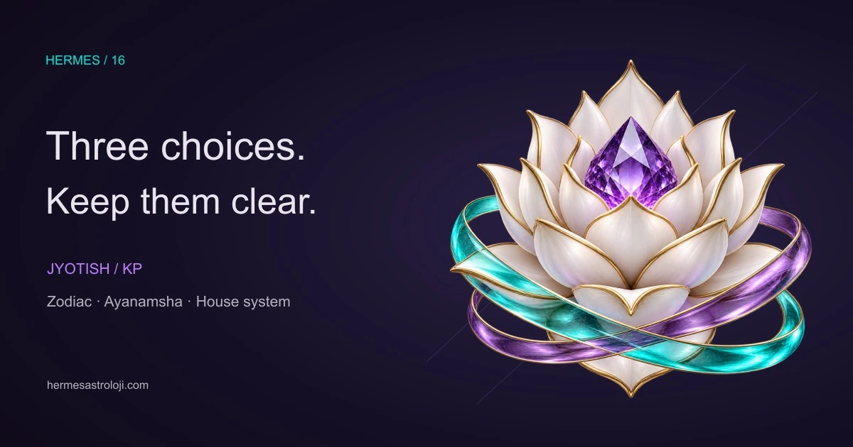 Original Hermes artwork: ivory lotus tiers, an amethyst centre and turquoise-purple reference ribbons symbolise three separate settings.