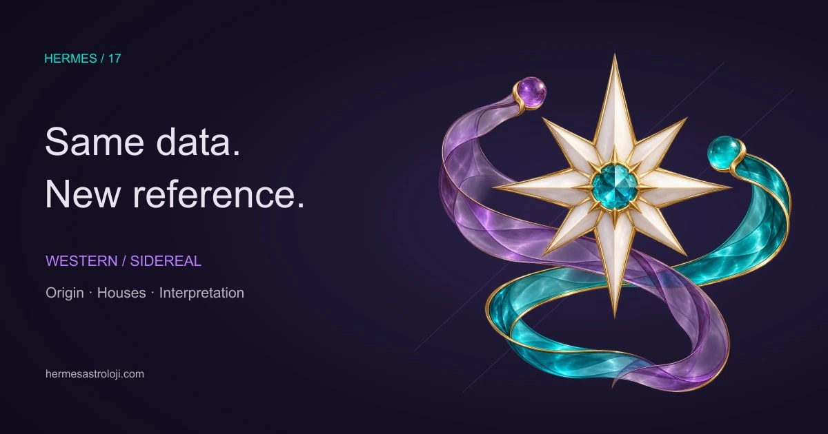 Original Hermes artwork: an ivory star with a turquoise centre and amethyst-turquoise ribbons symbolises reading the same data from different origins.